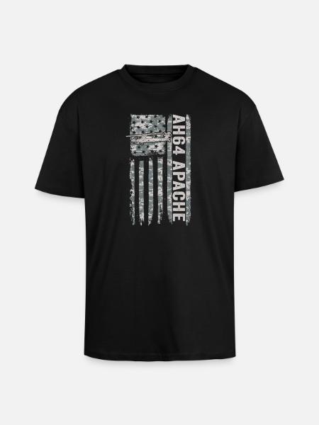 AH-64 Apache helicopter with American flag - Unisex Oversized Heavyweight T-shirt - black