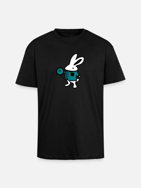 Rabbit + Clock - Unisex Oversized Heavyweight T-shirt - black