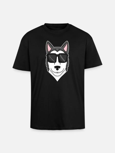 Siberian Husky dog with sunglasses - Unisex Oversized Heavyweight T-shirt - black