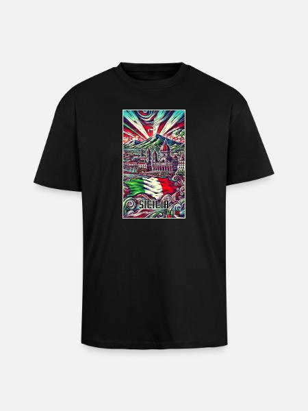 Sicily Italy art design - Unisex Oversized Heavyweight T-shirt - black