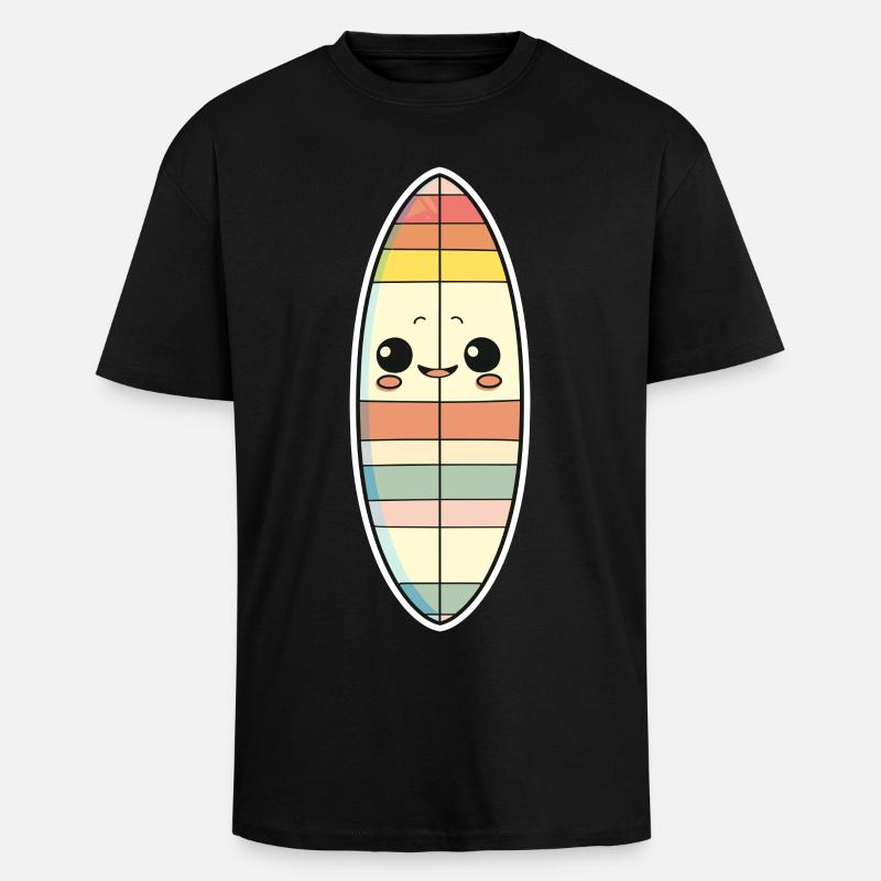 Planche de surf style bande dessinée - T-shirt unisexe oversize épais - noir