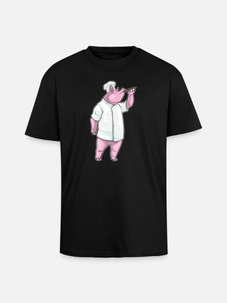 cochon cuisinier cuiller cuiller cuisson - T-shirt unisexe oversize épais - noir
