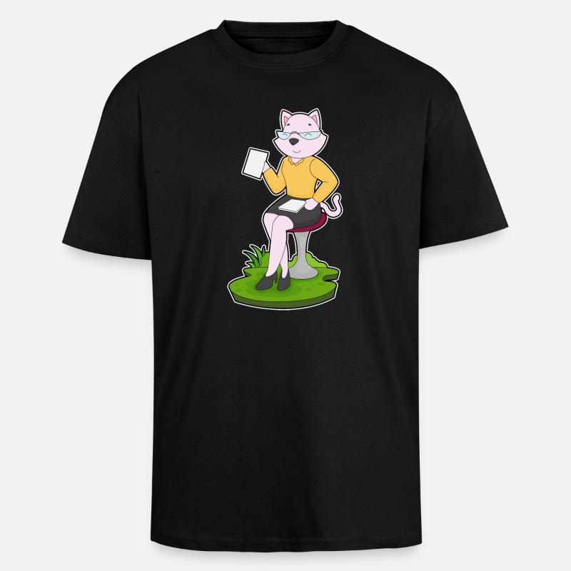 Katze Sekretärin Notizzettel - Oversized Heavyweight Unisex T-Shirt - Schwarz