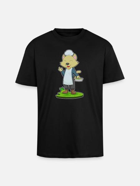 Cat Cook Pan Cooking - Unisex Oversized Heavyweight T-shirt - black