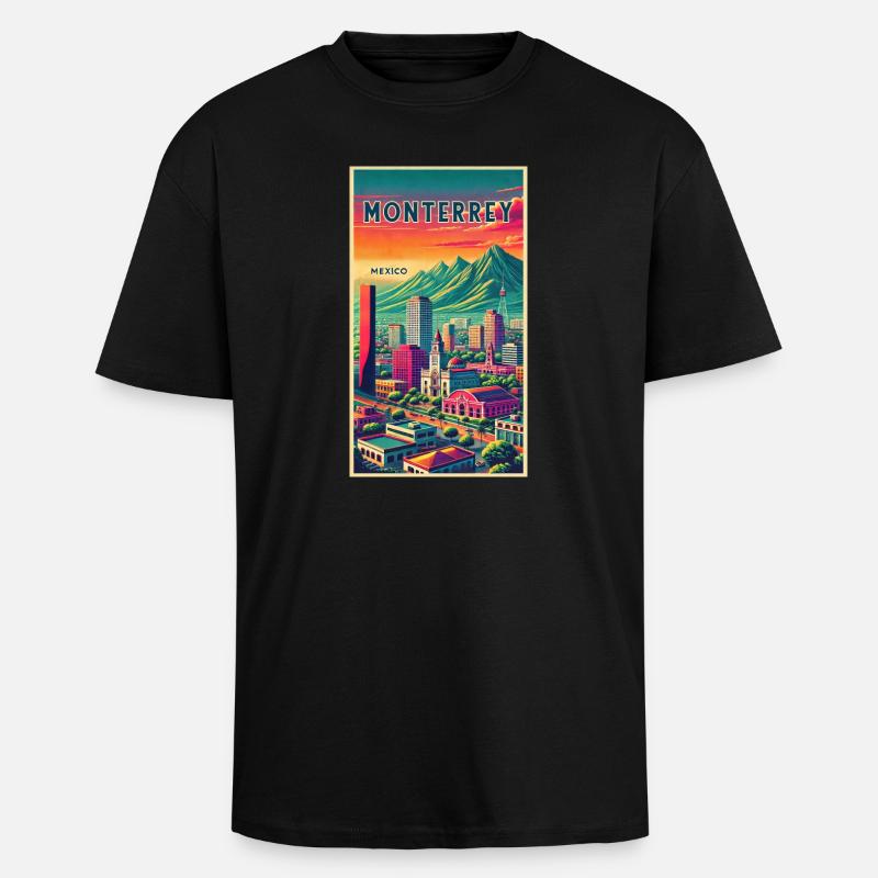 Monterrey Mexiko Retro Design - Oversized Heavyweight Unisex T-Shirt - Schwarz