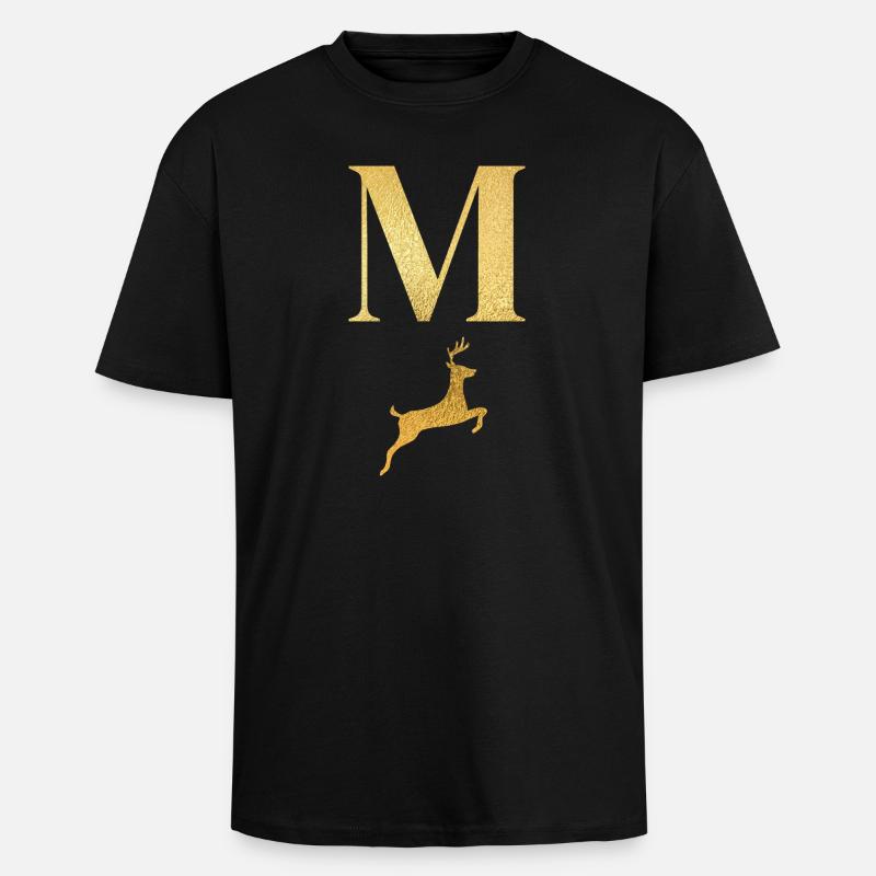 Buchstabe m goldener Hirsch - Geschenkidee - Oversized Heavyweight Unisex T-Shirt - Schwarz