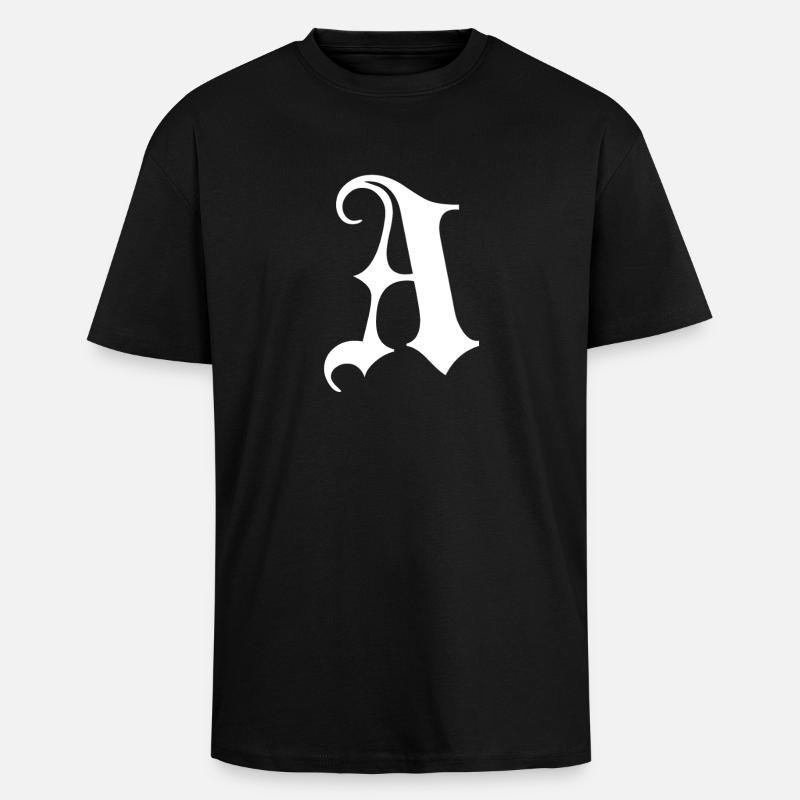Gothic Monogram A Script - Unisex Oversized Heavyweight T-shirt - black