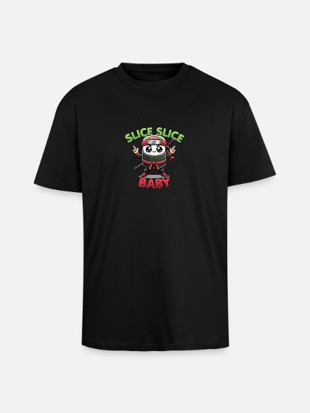 Kawaii Sushi Ninja Slice Slice Baby Funny Food Pun - Unisex Oversized Heavyweight T-shirt - black