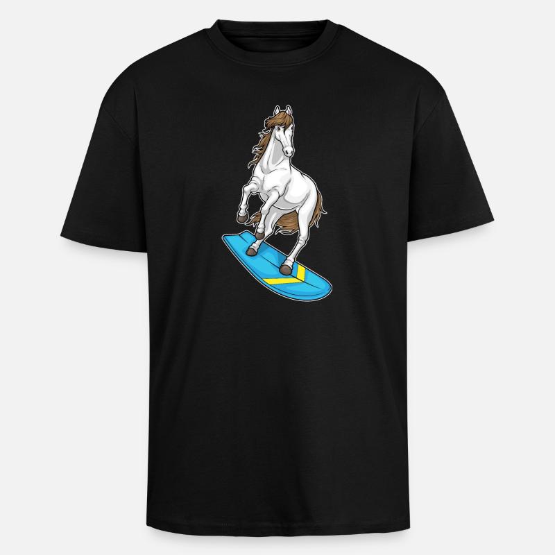 Pferd Surfer Surfbrett - Oversized Heavyweight Unisex T-Shirt - Schwarz