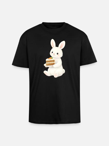 Bunny with carrot cake illustration - Unisex Oversized Heavyweight T-shirt - black