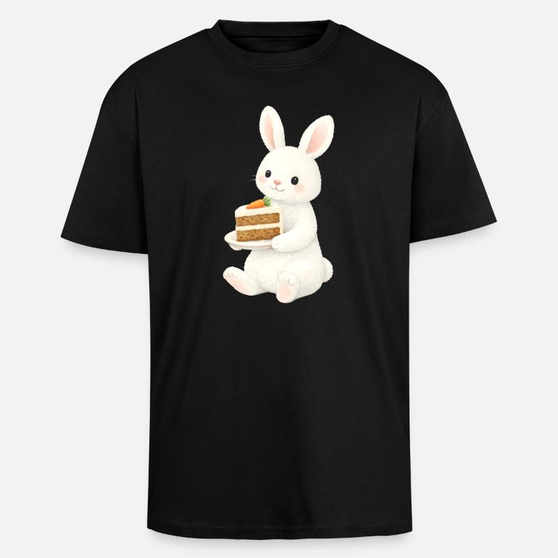 Hase mit Karottenkuchen Illustration  - Oversized Heavyweight Unisex T-Shirt - Schwarz