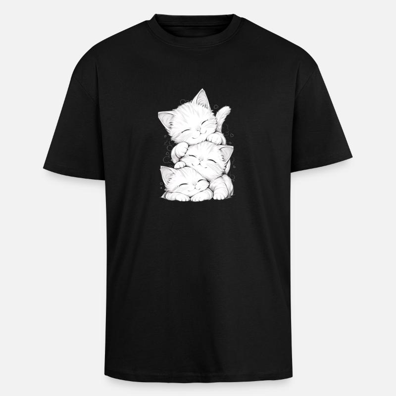 Trio chatons endormis - T-shirt unisexe oversize épais - noir