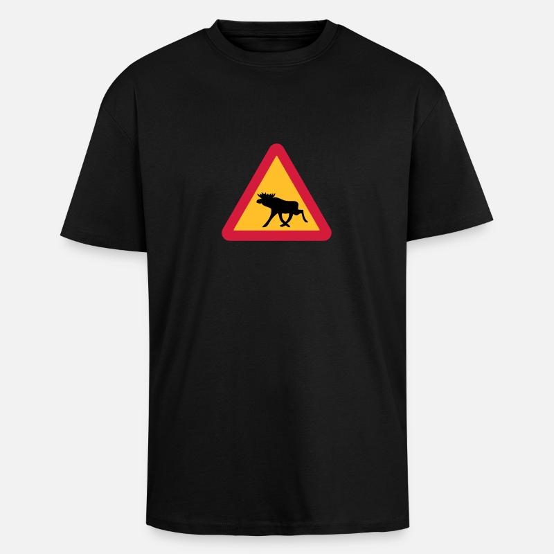 Caution Moose! - Unisex Oversized Heavyweight T-shirt - black