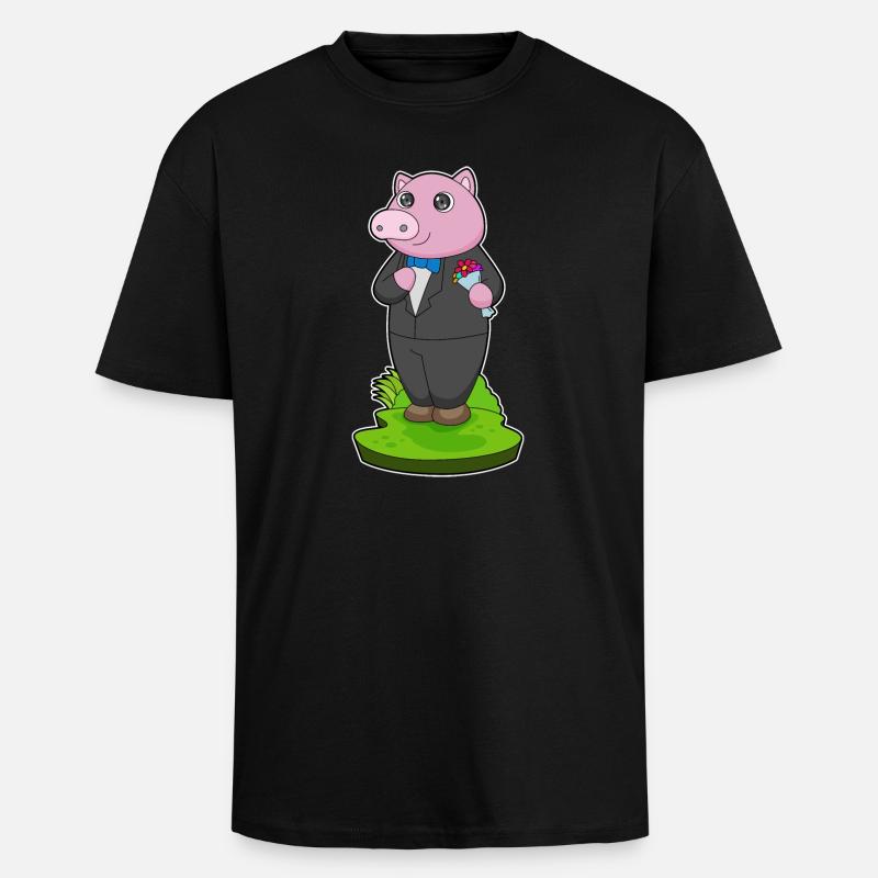 Pig Groom Jacket Mariage - T-shirt unisexe oversize épais - noir