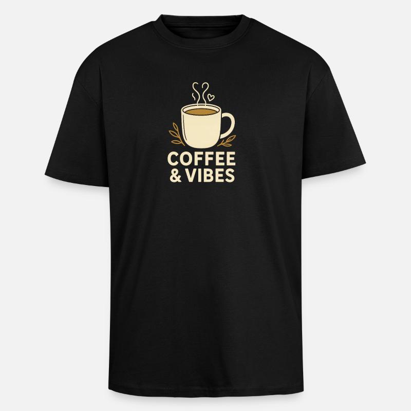 Kaffee & Vibes Becher Illustration - Oversized Heavyweight Unisex T-Shirt - Schwarz