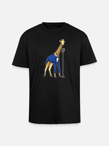 Giraffe Singer Microphone Singing - Unisex Oversized Heavyweight T-shirt - black