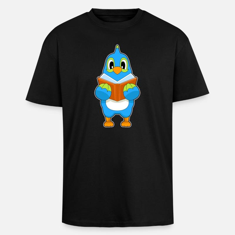 Parrot Reading Book - Unisex Oversized Heavyweight T-shirt - black