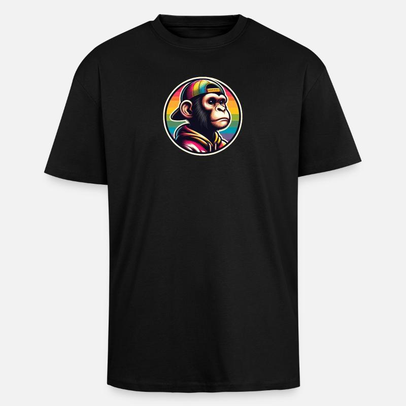 Monkey Hoodie Cap Rainbow - Unisex Oversized Heavyweight T-shirt - black
