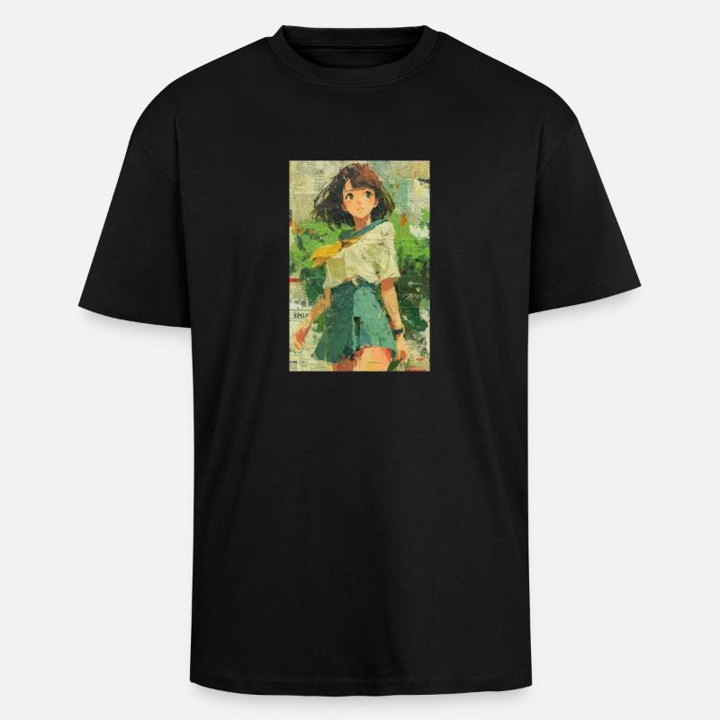 Texturierte Anime Mädchen Collage Kunst - Oversized Heavyweight Unisex T-Shirt - Schwarz