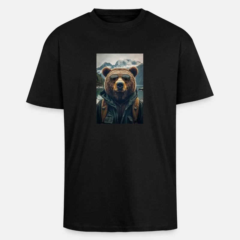 Cooler Wanderbär Entdecker - Oversized Heavyweight Unisex T-Shirt - Schwarz