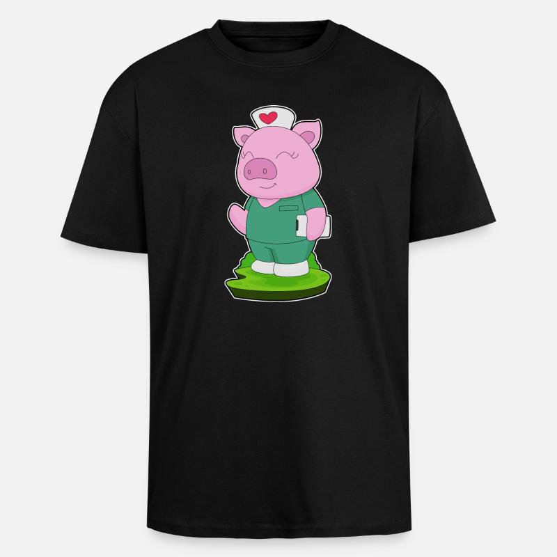 Bloc-notes d’infirmière porcine - T-shirt unisexe oversize épais - noir
