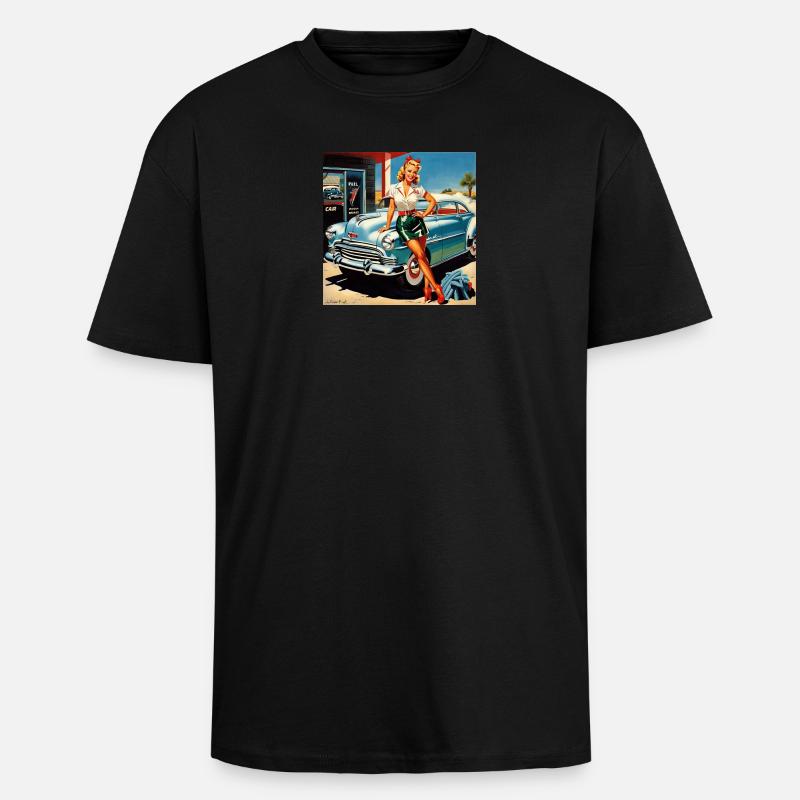 Retro Pinup am Oldtimer - Oversized Heavyweight Unisex T-Shirt - Schwarz