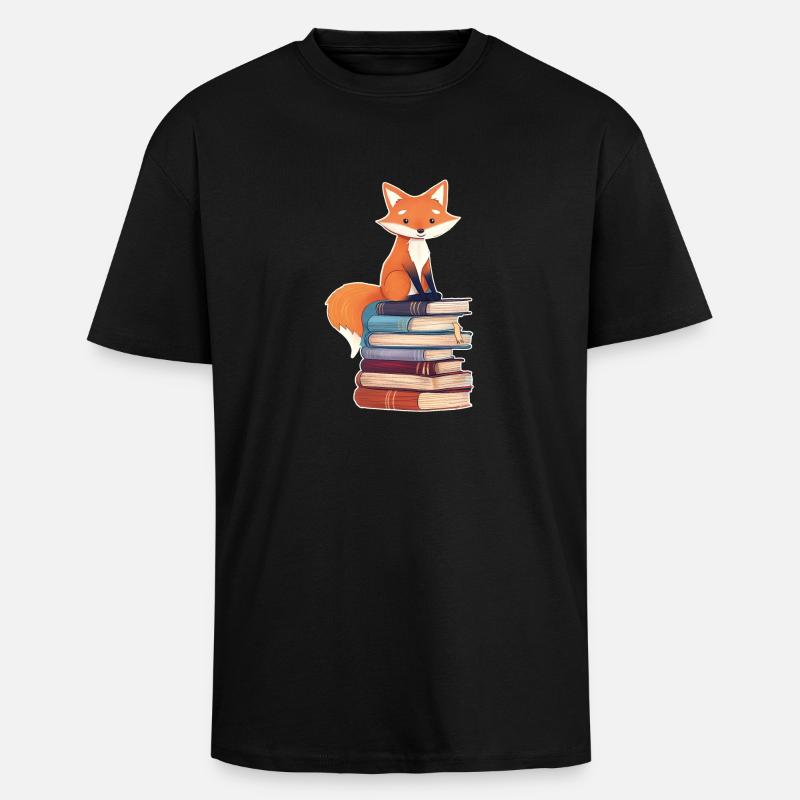 Fuchs auf Bücherstapel - Oversized Heavyweight Unisex T-Shirt - Schwarz
