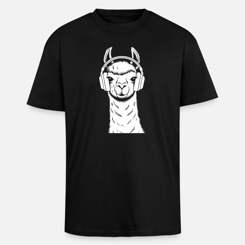 Lama cool avec casque - T-shirt unisexe oversize épais - noir