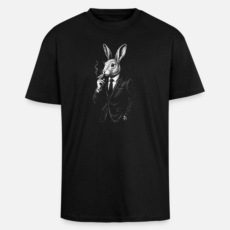 Gentleman Rabbit Smokey Noir - Oversized Heavyweight Unisex T-Shirt - Schwarz