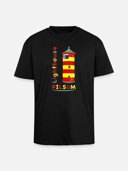 Pilsum lighthouse, landmark, drawing. - Unisex Oversized Heavyweight T-shirt - black