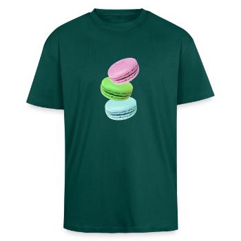 Macarons - Unisex Oversized Heavyweight T-shirt - hunter green - Front - Alina (178cm) & Michal (187cm)