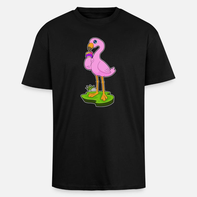 Flamingo Waffeleis - Oversized Heavyweight Unisex T-Shirt - Schwarz