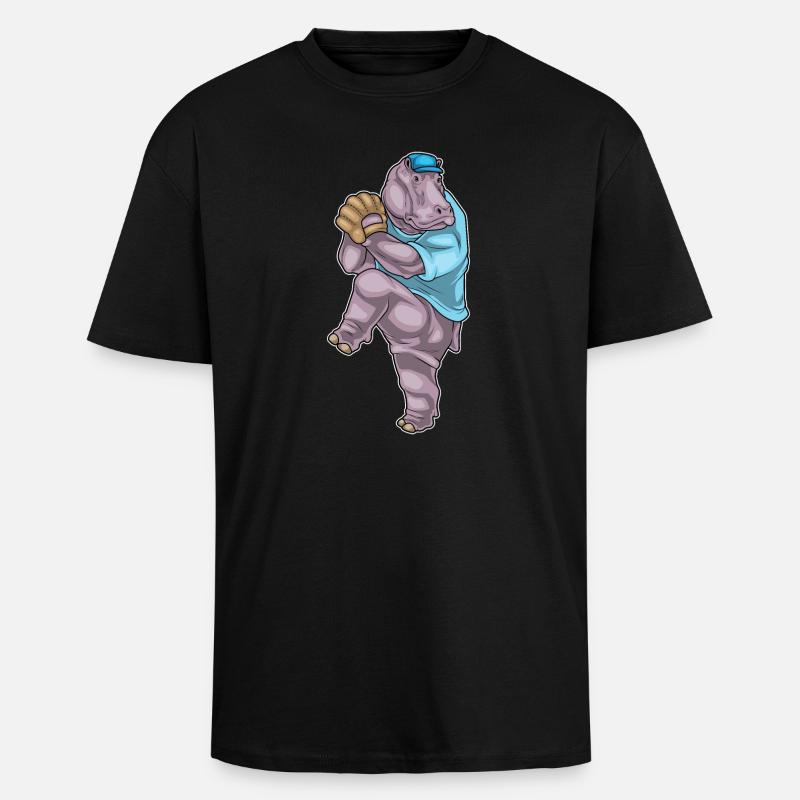 Nilpferd Baseball Baseballhandschuh - Oversized Heavyweight Unisex T-Shirt - Schwarz