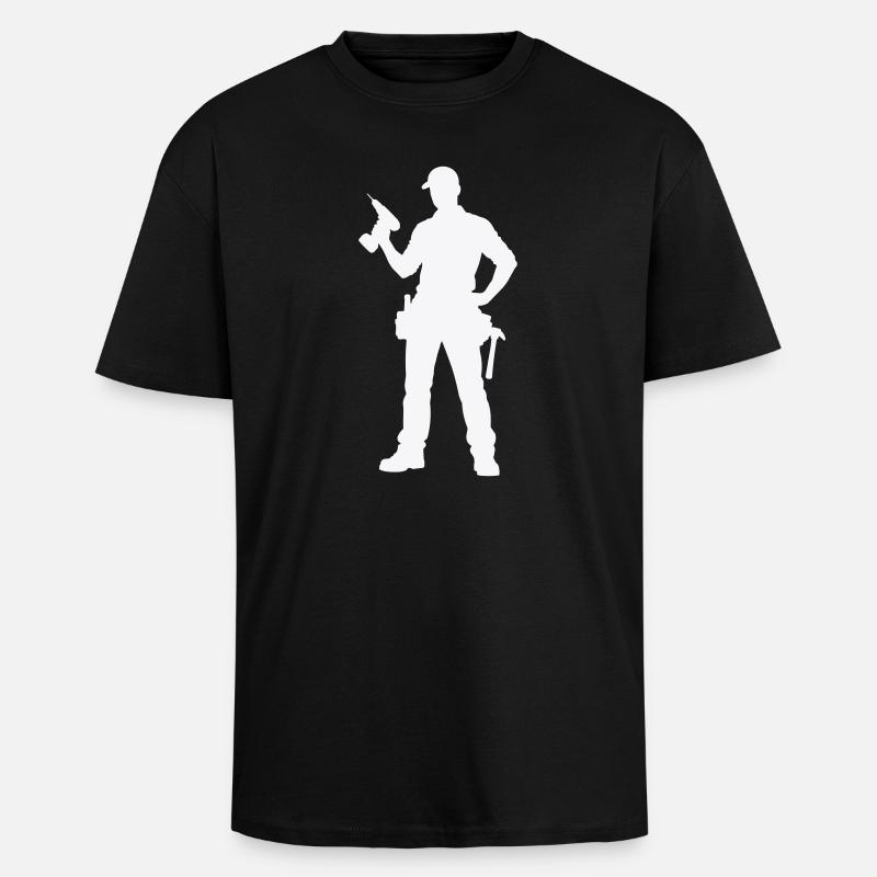 Craftsman silhouette with tools - Unisex Oversized Heavyweight T-shirt - black
