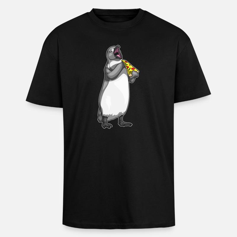 Pinguin Pizza - Oversized Heavyweight Unisex T-Shirt - Schwarz