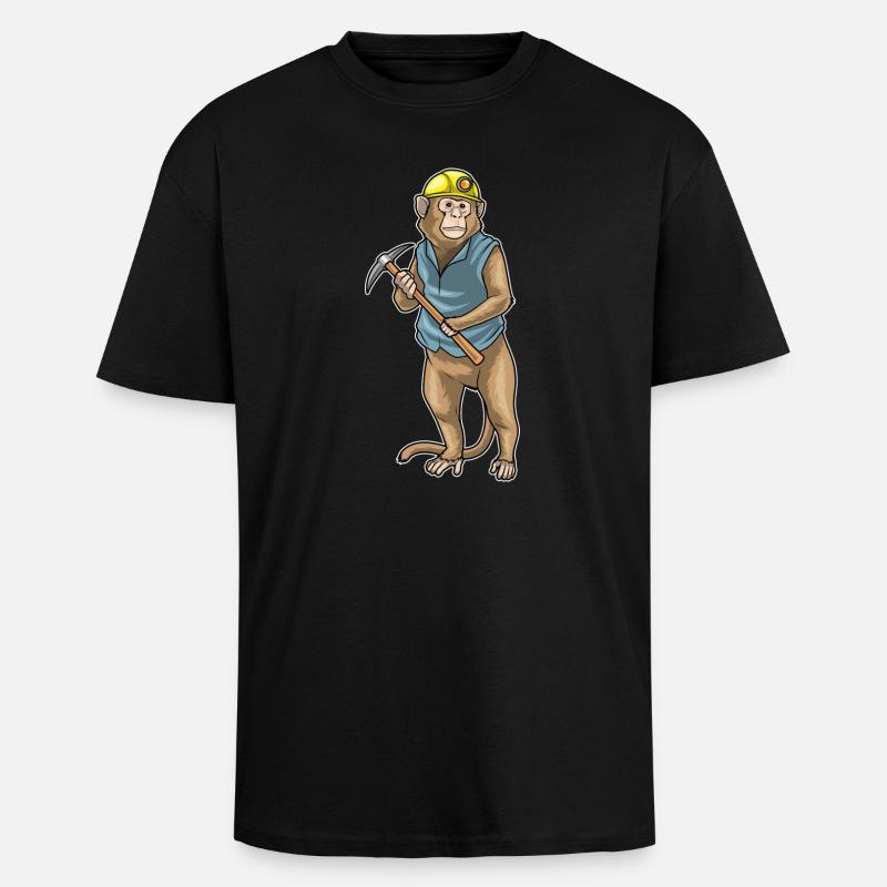 Affe Bergarbeiter Spitzhacke Bergbau - Oversized Heavyweight Unisex T-Shirt - Schwarz