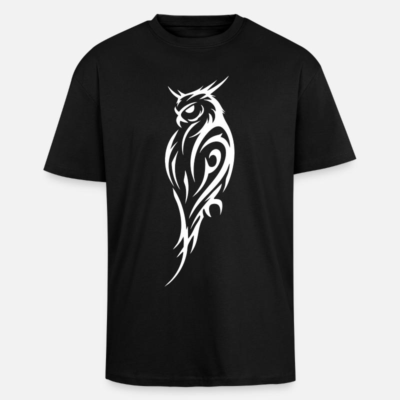 Tribal Eule Tattoo Stil - Oversized Heavyweight Unisex T-Shirt - Schwarz