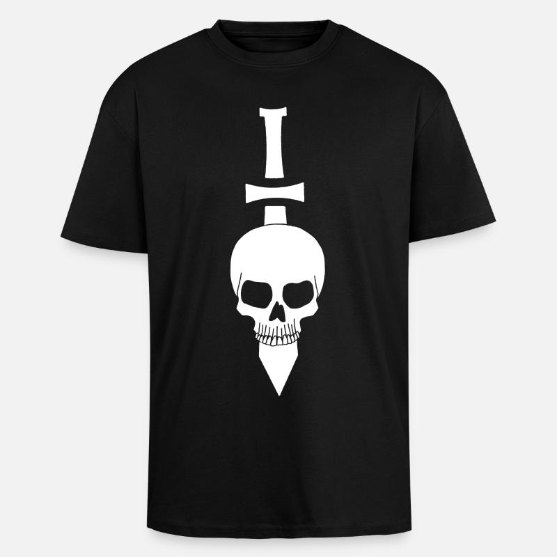 Crâne blanc et épée - T-shirt unisexe oversize épais - noir