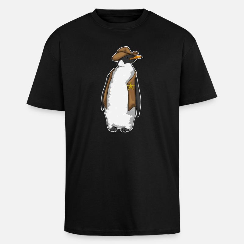 Penguin Sheriff Sheriff's Hat - Unisex Oversized Heavyweight T-shirt - black
