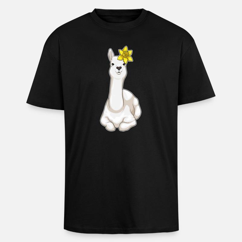 Lama Fleurs de Jonquille - T-shirt unisexe oversize épais - noir