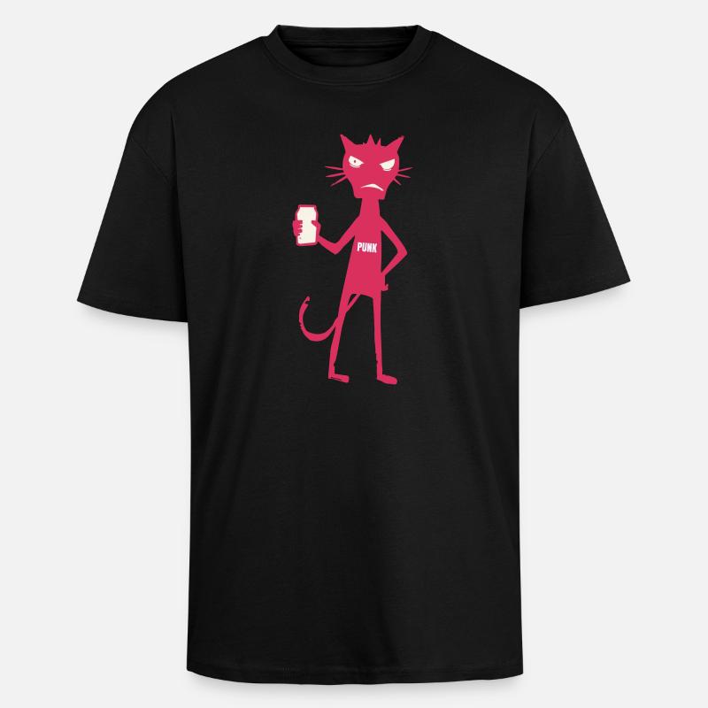 Little Monsters: Punk Cat Neon Attitude - Unisex Oversized Heavyweight T-shirt - black