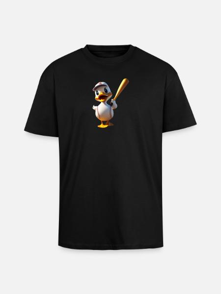 Duck Batting Cartoon Baseball - Unisex Oversized Heavyweight T-shirt - black