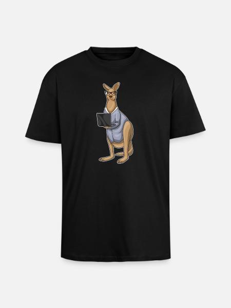 Kangaroo Secretary Laptop Office - Unisex Oversized Heavyweight T-shirt - black