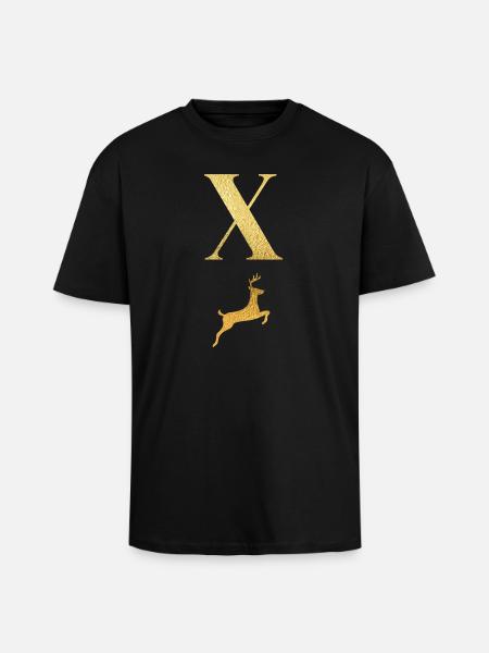 Buchstabe x Goldener Hirsch - Geschenkidee - Oversized Heavyweight Unisex T-Shirt - Schwarz