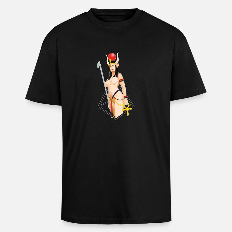 HATHOR (Déesse égyptienne) - T-shirt unisexe oversize épais - noir