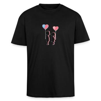 enfant - T-shirt unisexe oversize épais - noir - Devant - Alina (178cm) & Michal (187cm)