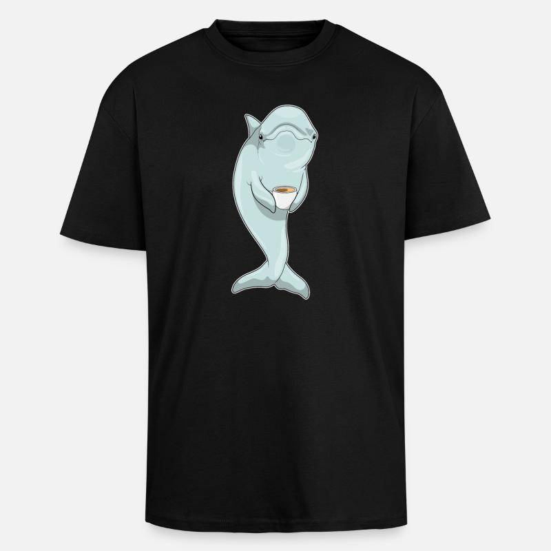 Café Dolphin - T-shirt unisexe oversize épais - noir