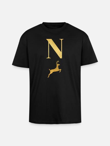 Letter n Golden Deer - Gift Idea - Unisex Oversized Heavyweight T-shirt - black