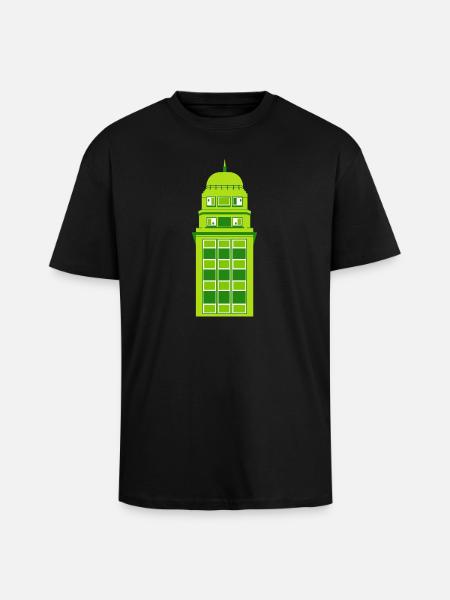 Retro Green Tower Clock - Unisex Oversized Heavyweight T-shirt - black