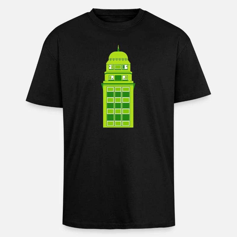 Retro Green Tower Clock - Unisex Oversized Heavyweight T-shirt - black